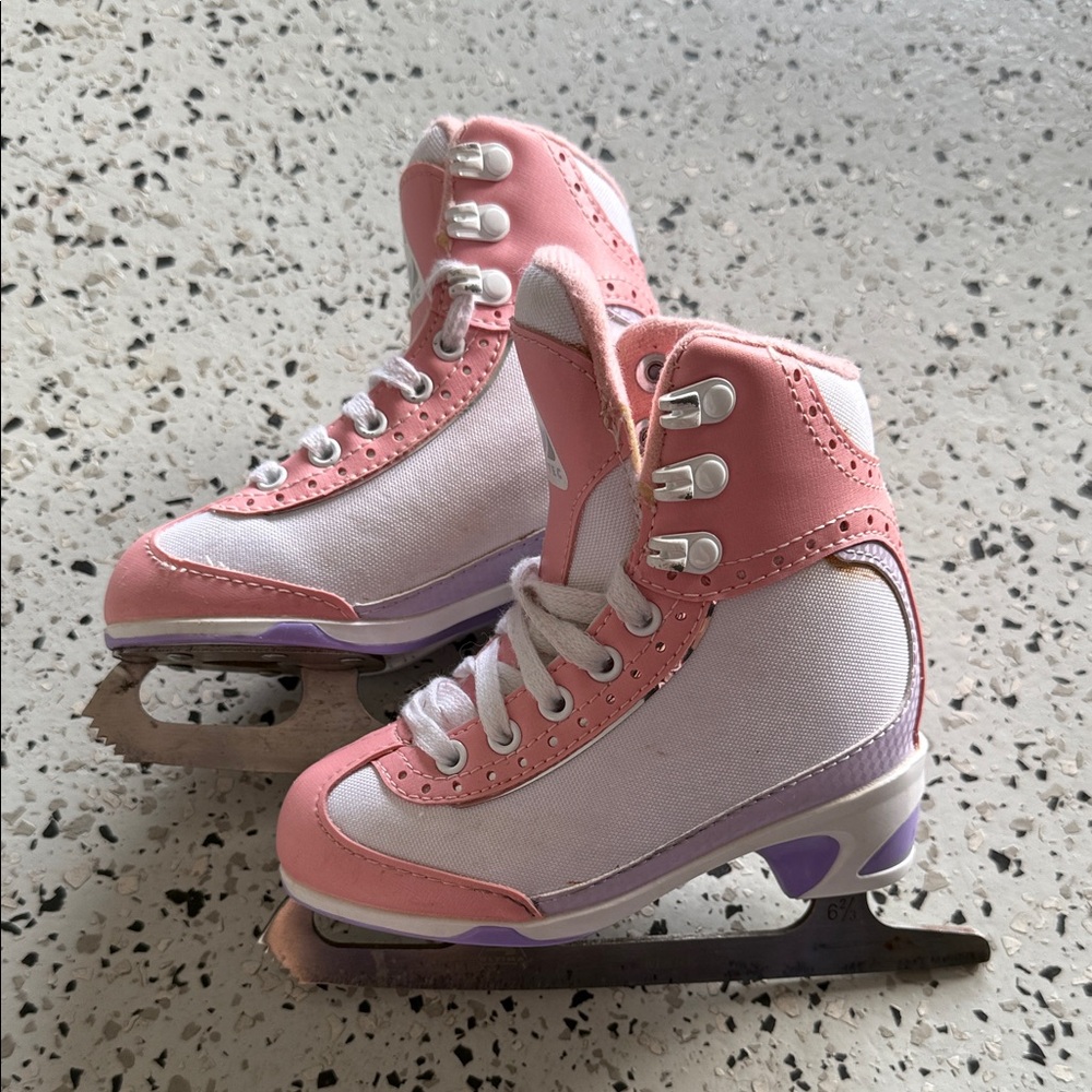 Kids' Pink and White Ice Skates with Purple Accents